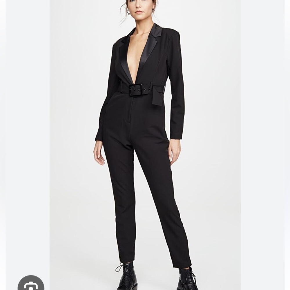 NWT WeWoreWhat Blazer Jumpsuit Black Belted Deep V Party Cocktail size S $218